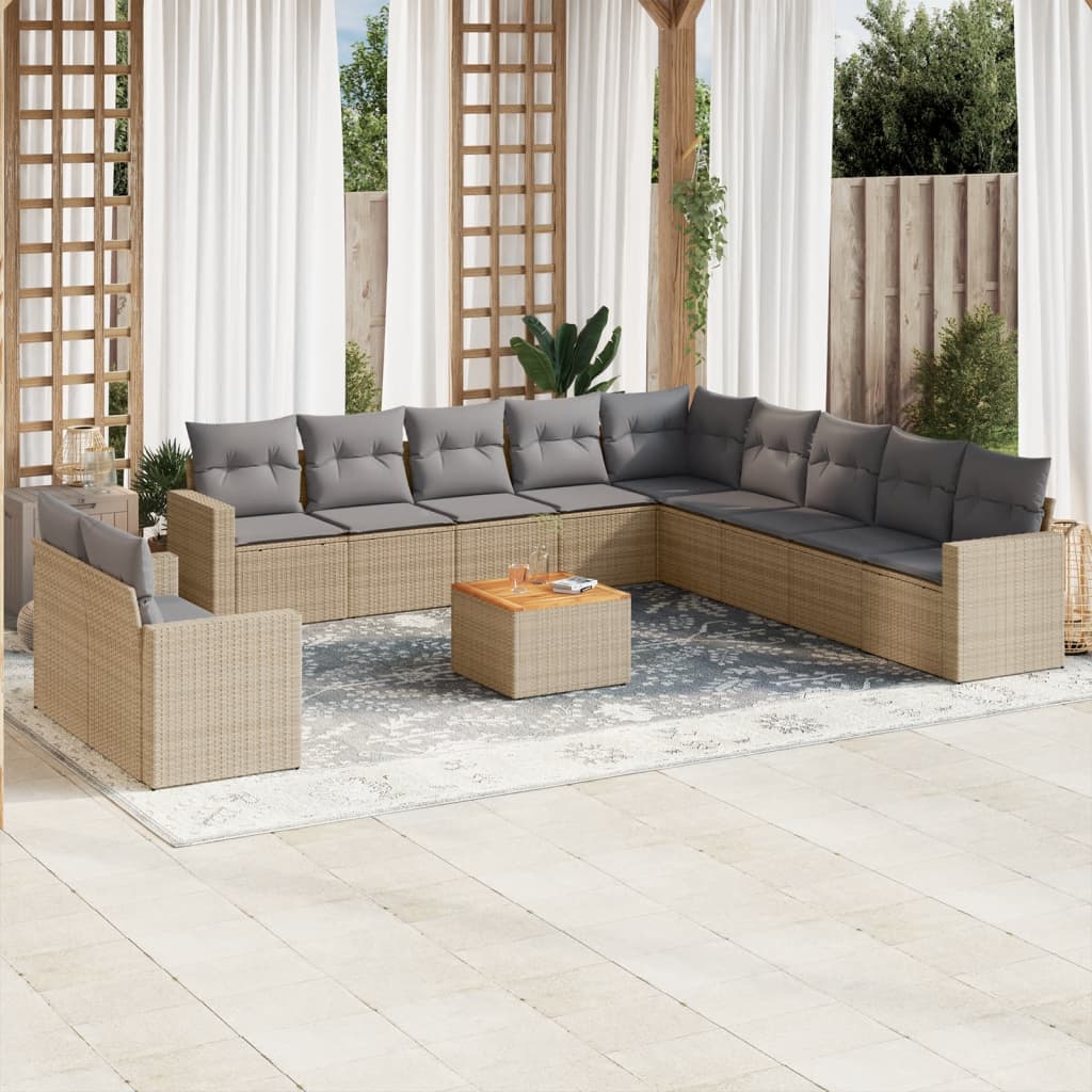 12-delige Loungeset met kussens poly rattan beige is nu te koop bij PeponiXL, paradijselijk wonen!