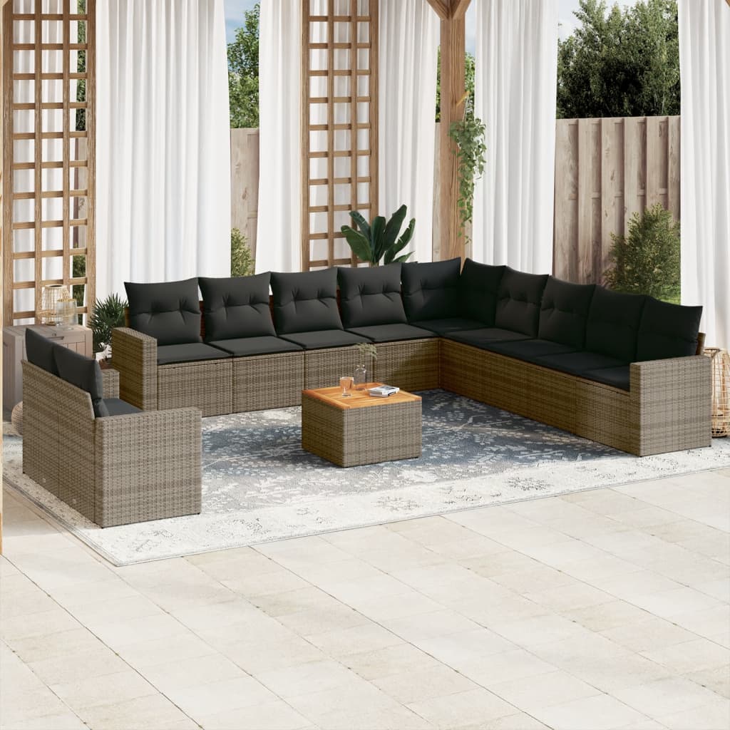12-delige Loungeset met kussens poly rattan grijs is nu te koop bij PeponiXL, paradijselijk wonen!