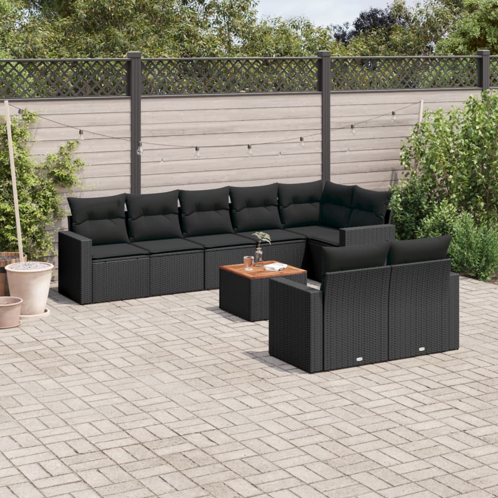9-delige Loungeset met kussens poly rattan zwart is nu te koop bij PeponiXL, paradijselijk wonen!