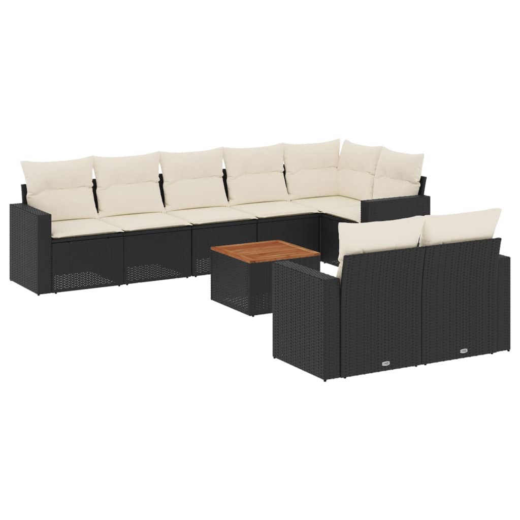 9-delige Loungeset met kussens poly rattan zwart is nu te koop bij PeponiXL, paradijselijk wonen!