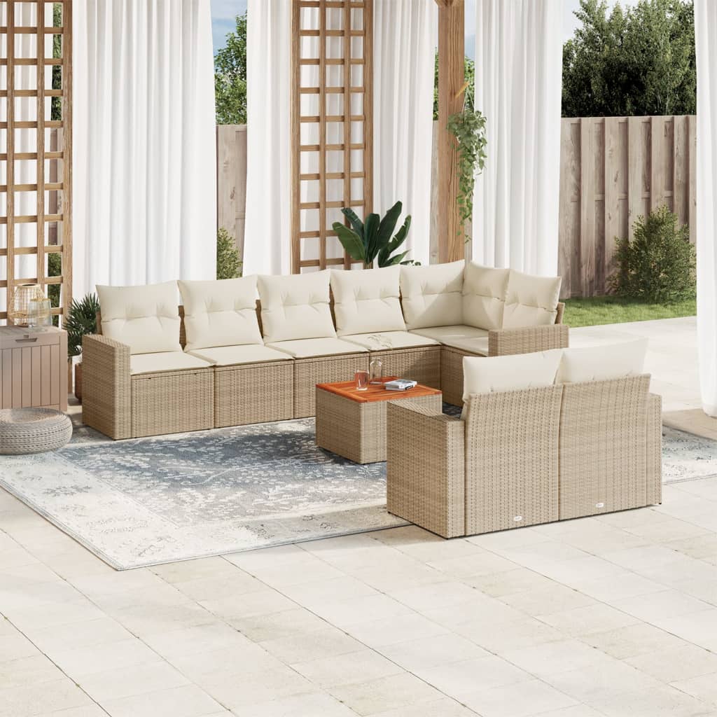 9-delige Loungeset met kussens poly rattan beige is nu te koop bij PeponiXL, paradijselijk wonen!