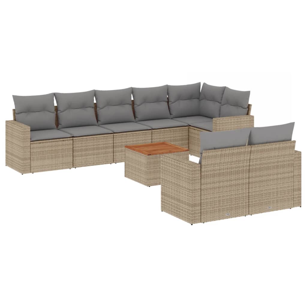 9-delige Loungeset met kussens poly rattan beige is nu te koop bij PeponiXL, paradijselijk wonen!