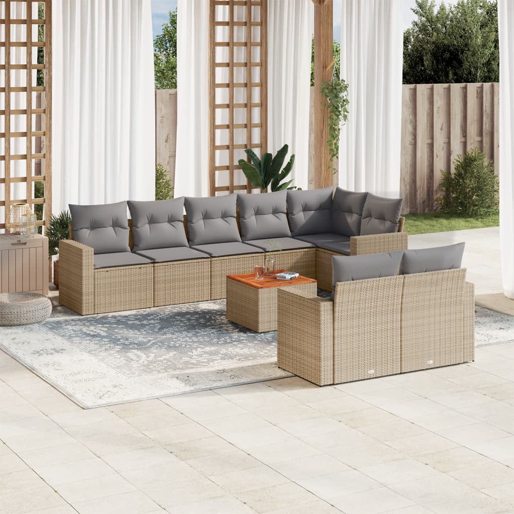 9-delige Loungeset met kussens poly rattan beige is nu te koop bij PeponiXL, paradijselijk wonen!