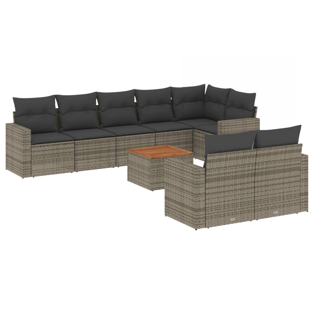 9-delige Loungeset met kussens poly rattan grijs is nu te koop bij PeponiXL, paradijselijk wonen!