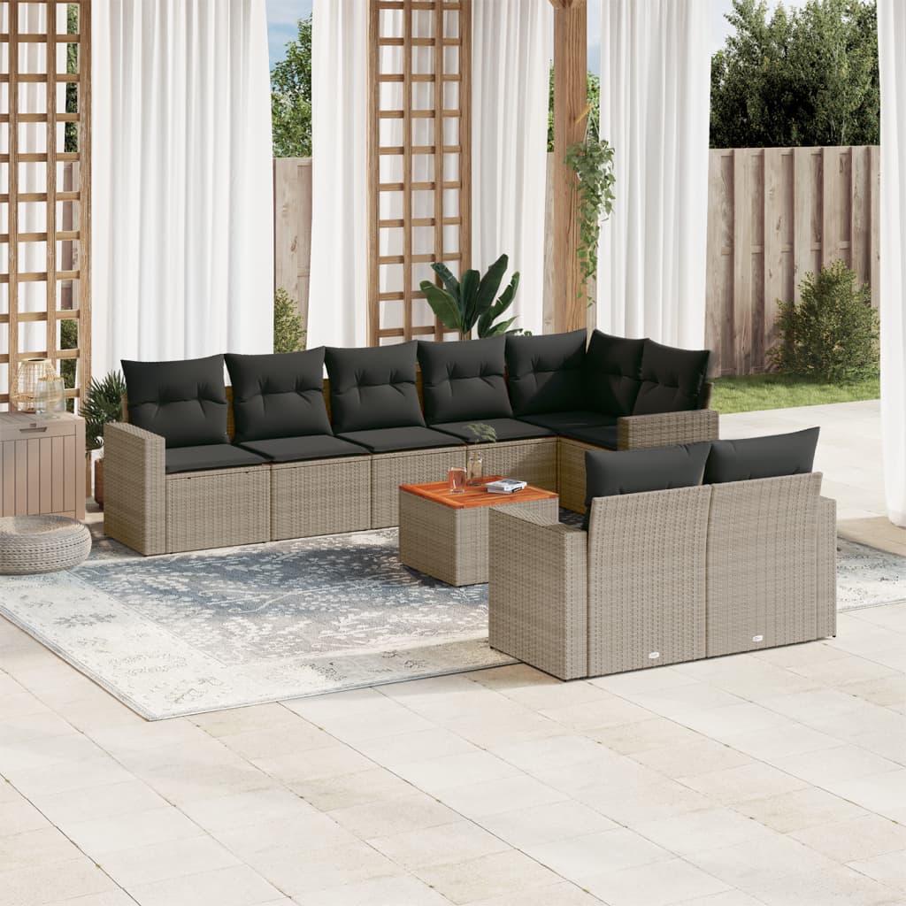 9-delige Loungeset met kussens poly rattan grijs is nu te koop bij PeponiXL, paradijselijk wonen!