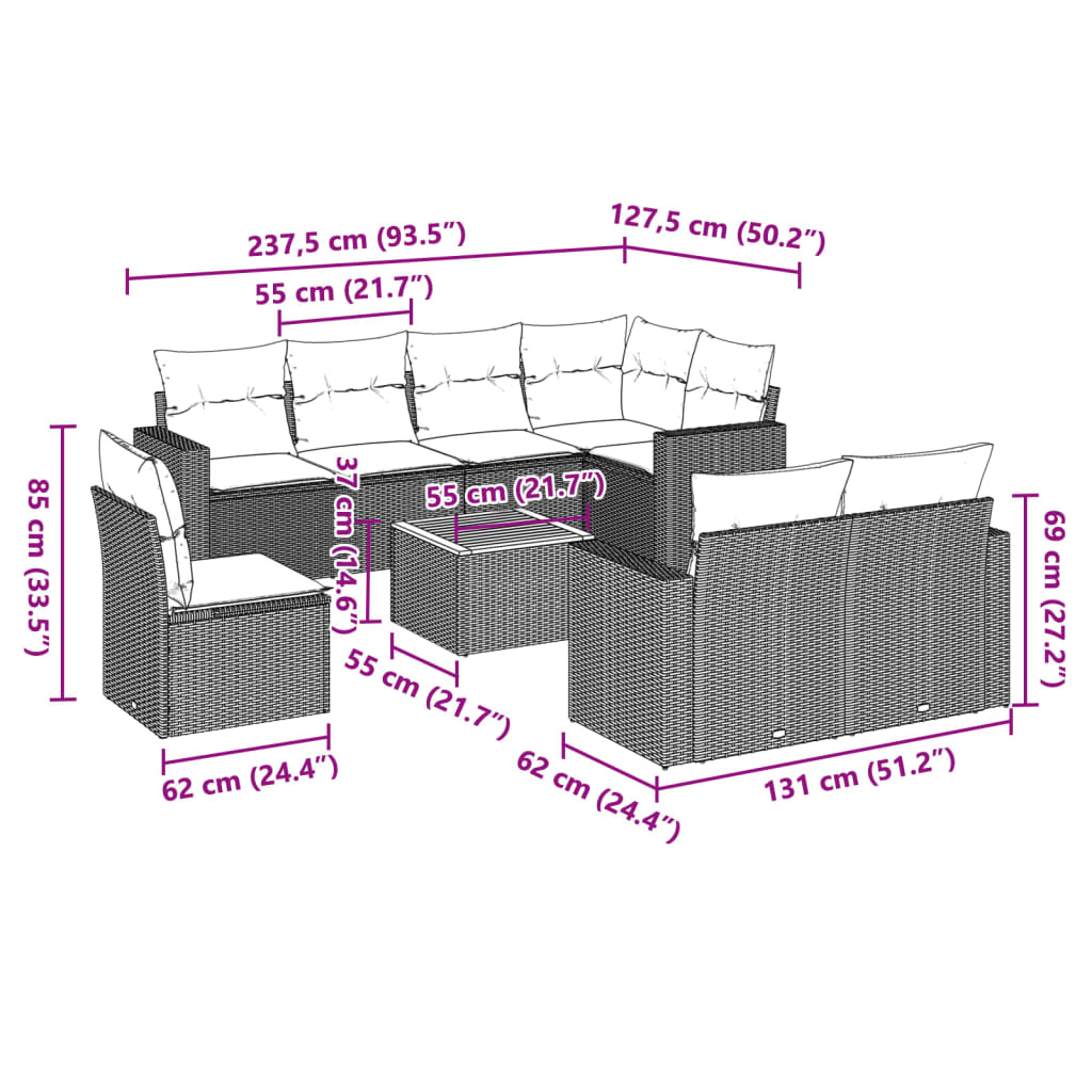 9-delige Loungeset met kussens poly rattan zwart is nu te koop bij PeponiXL, paradijselijk wonen!