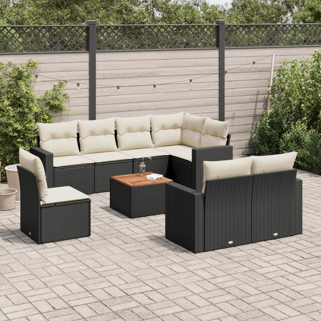 9-delige Loungeset met kussens poly rattan zwart is nu te koop bij PeponiXL, paradijselijk wonen!