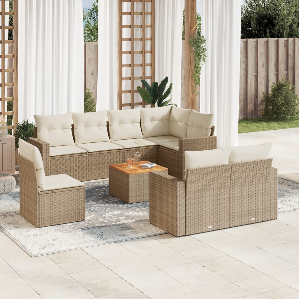 9-delige Loungeset met kussens poly rattan beige is nu te koop bij PeponiXL, paradijselijk wonen!