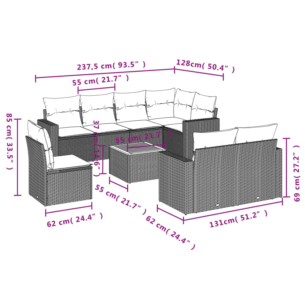 9-delige Loungeset met kussens poly rattan beige is nu te koop bij PeponiXL, paradijselijk wonen!
