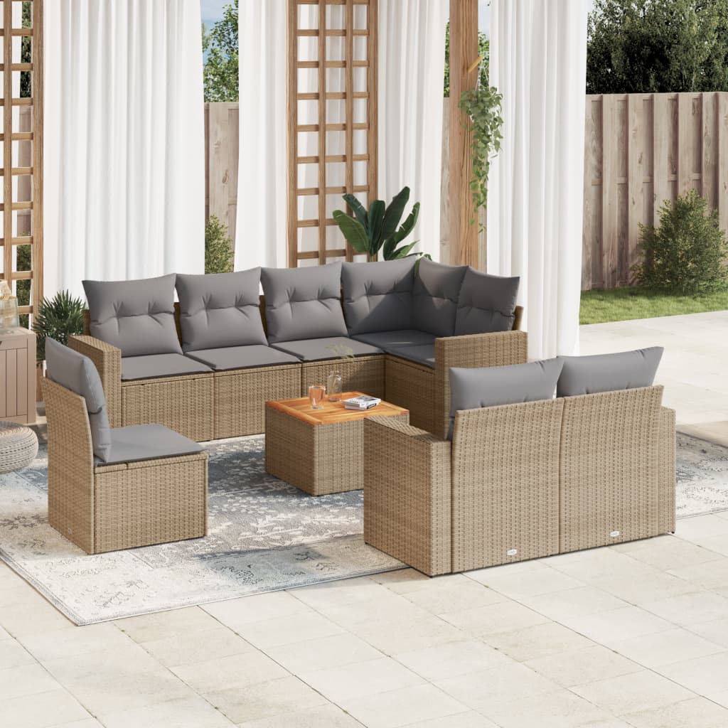 9-delige Loungeset met kussens poly rattan beige is nu te koop bij PeponiXL, paradijselijk wonen!