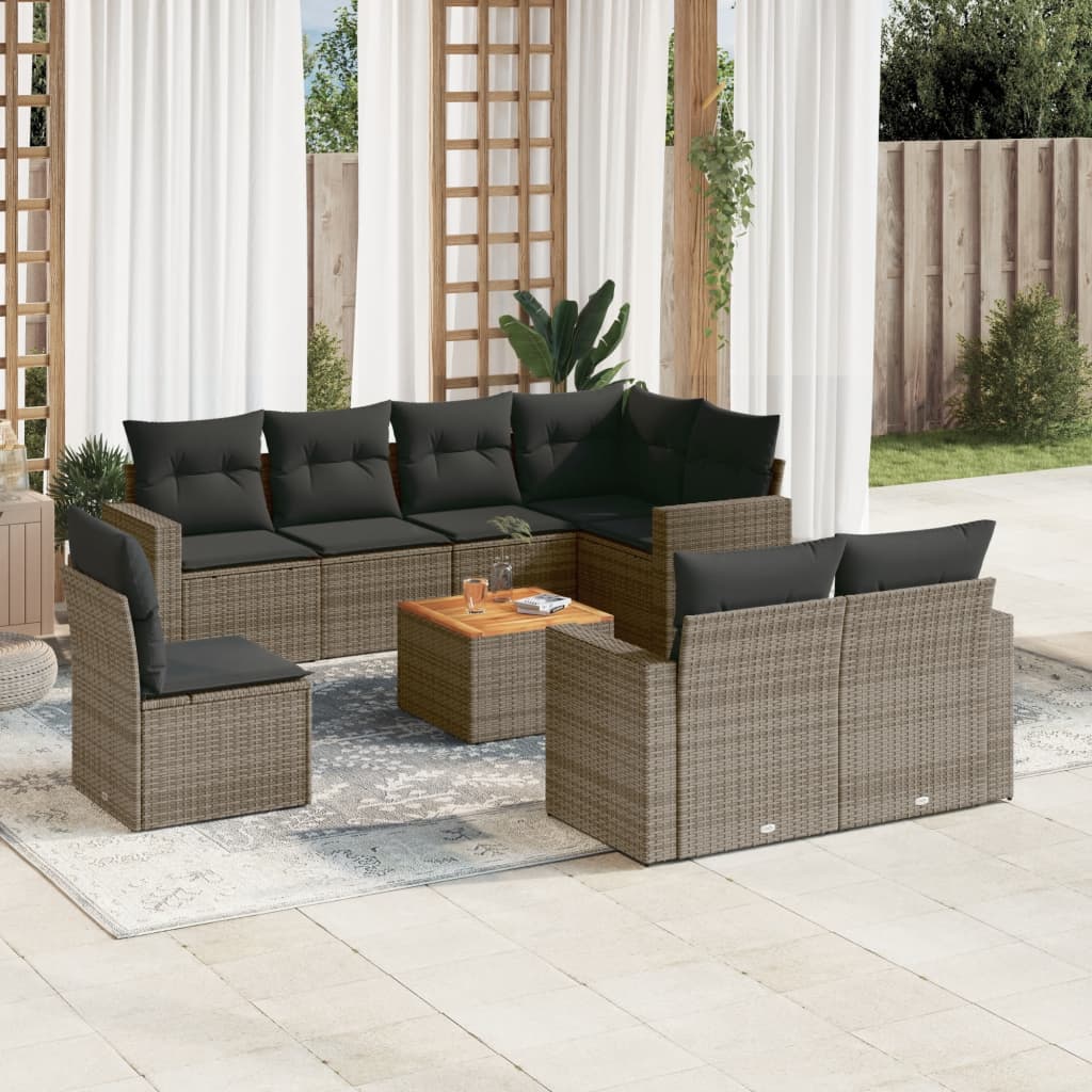 9-delige Loungeset met kussens poly rattan grijs is nu te koop bij PeponiXL, paradijselijk wonen!