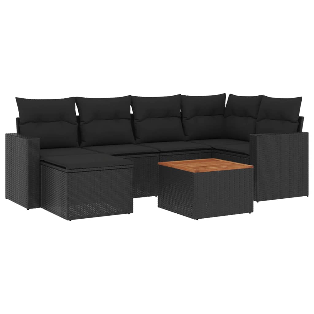 7-delige Loungeset met kussens poly rattan zwart is nu te koop bij PeponiXL, paradijselijk wonen!