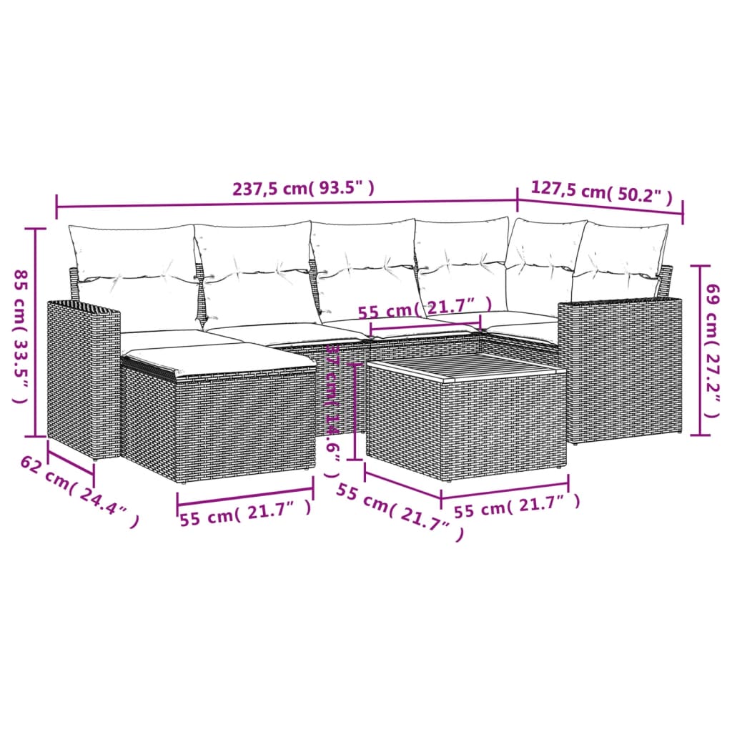 7-delige Loungeset met kussens poly rattan zwart is nu te koop bij PeponiXL, paradijselijk wonen!