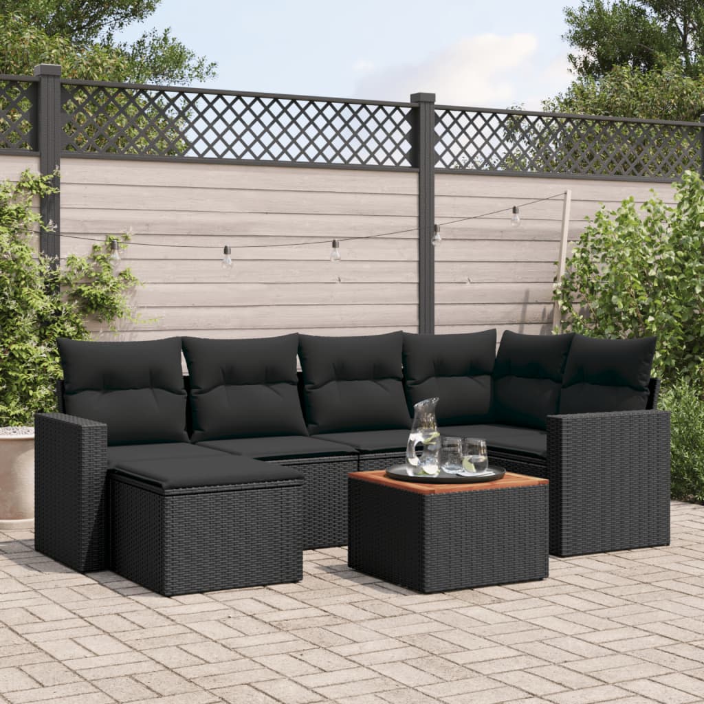 7-delige Loungeset met kussens poly rattan zwart is nu te koop bij PeponiXL, paradijselijk wonen!