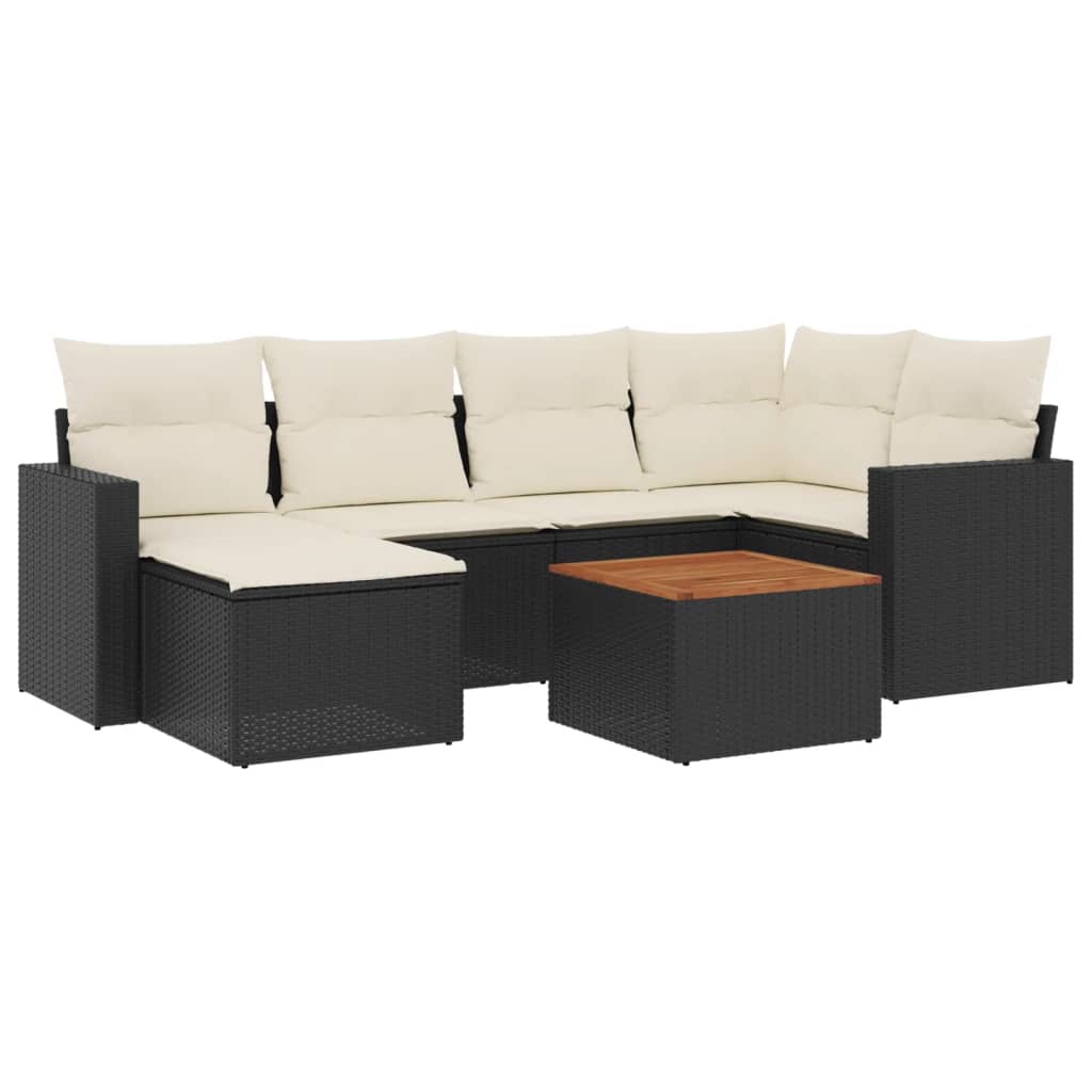 7-delige Loungeset met kussens poly rattan zwart is nu te koop bij PeponiXL, paradijselijk wonen!