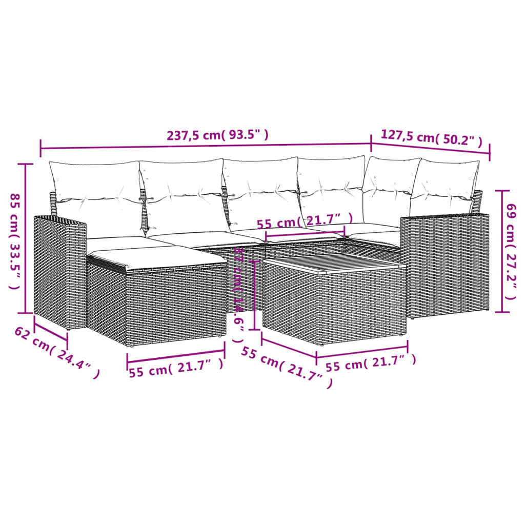 7-delige Loungeset met kussens poly rattan zwart is nu te koop bij PeponiXL, paradijselijk wonen!