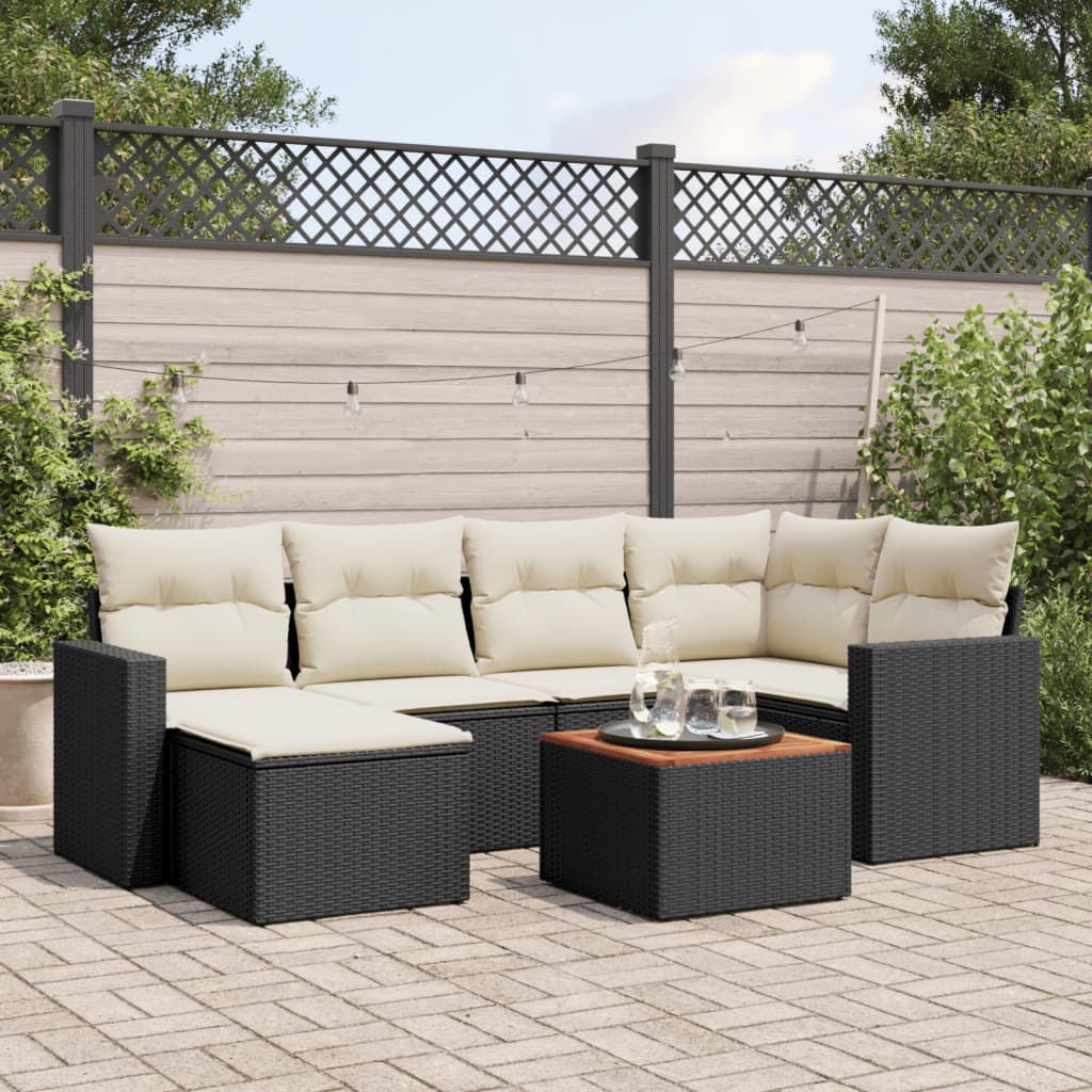 7-delige Loungeset met kussens poly rattan zwart is nu te koop bij PeponiXL, paradijselijk wonen!