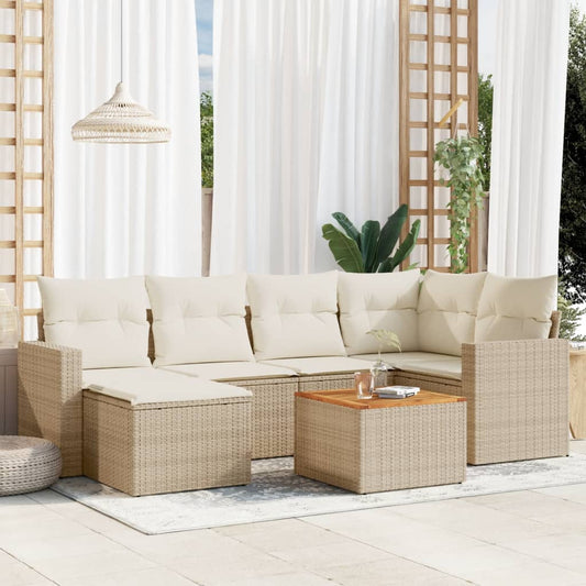 7-delige Loungeset met kussens poly rattan beige is nu te koop bij PeponiXL, paradijselijk wonen!