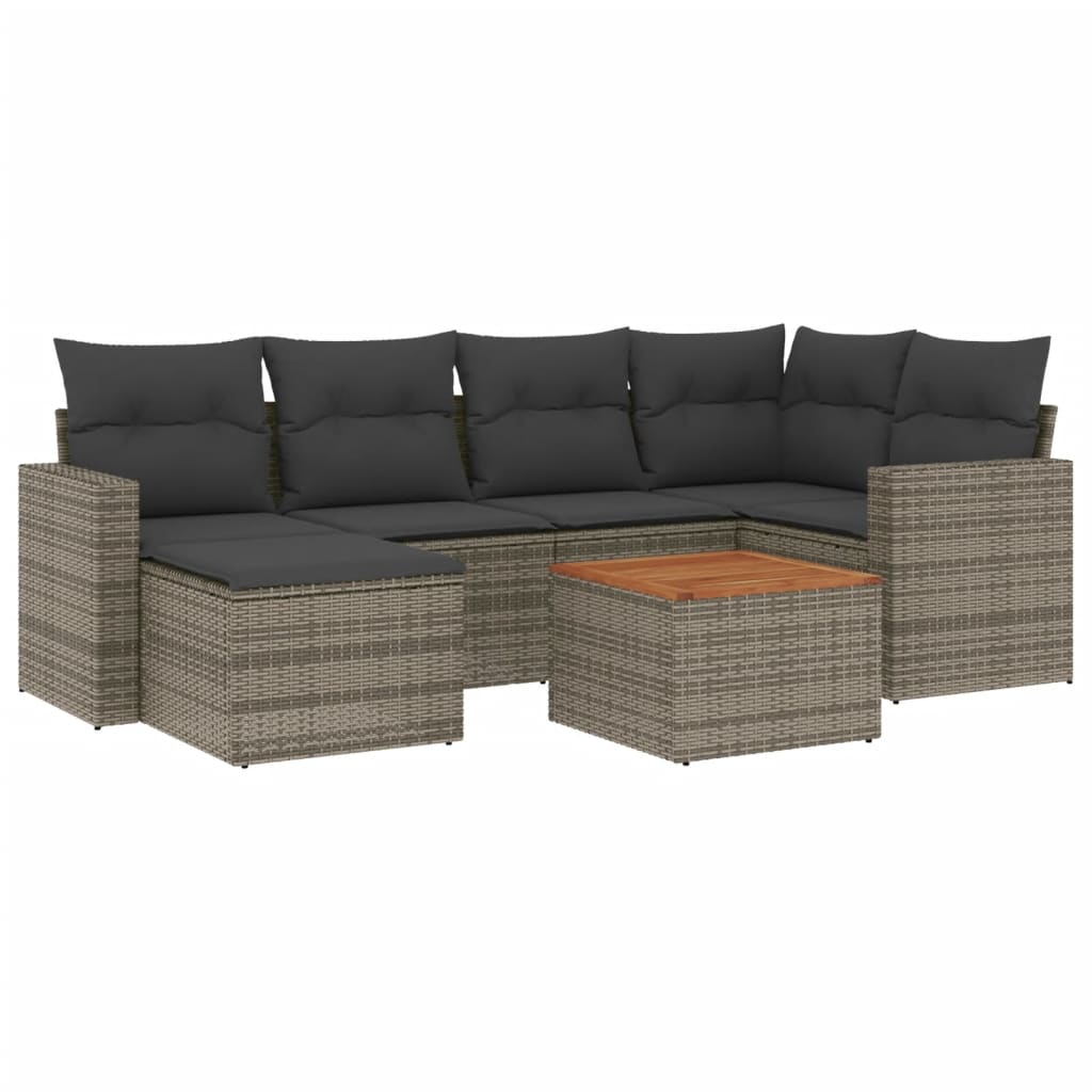 7-delige Loungeset met kussens poly rattan grijs is nu te koop bij PeponiXL, paradijselijk wonen!