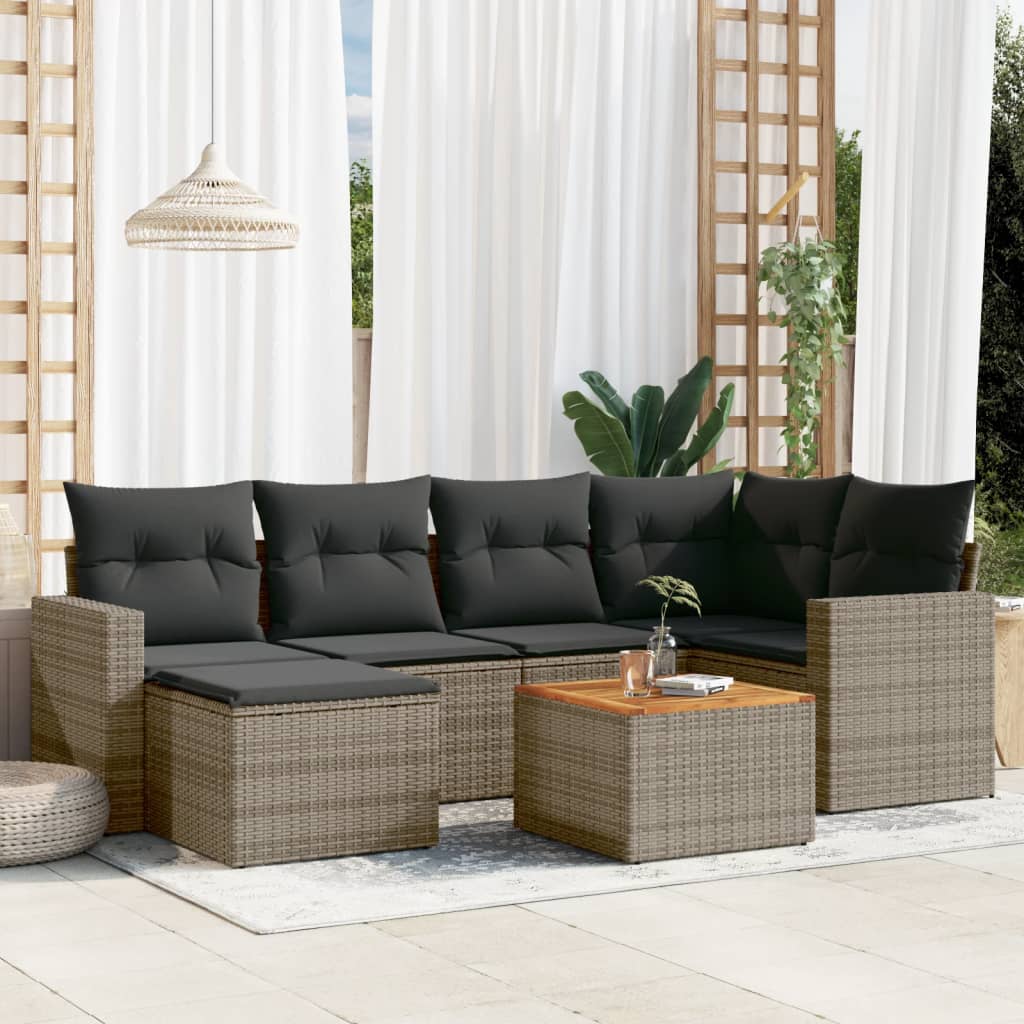 7-delige Loungeset met kussens poly rattan grijs is nu te koop bij PeponiXL, paradijselijk wonen!