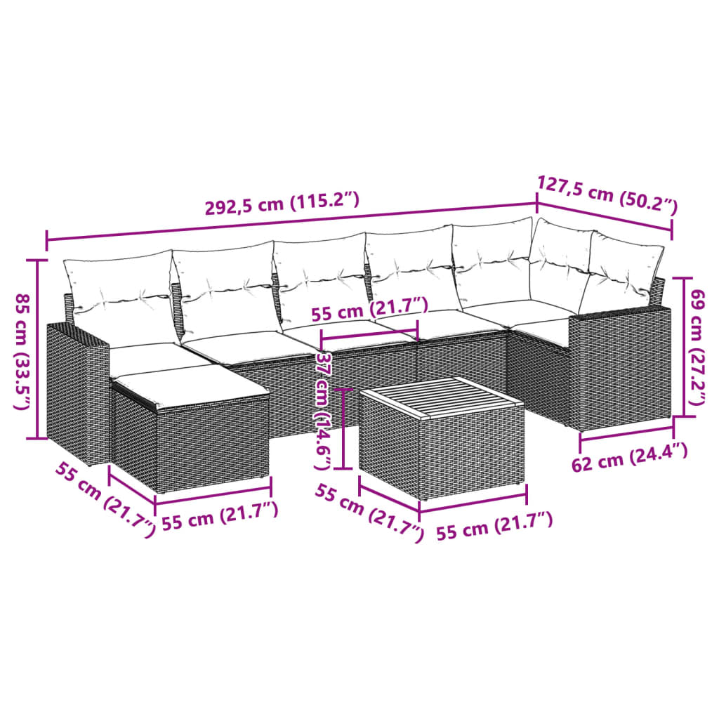 8-delige Loungeset met kussens poly rattan zwart is nu te koop bij PeponiXL, paradijselijk wonen!