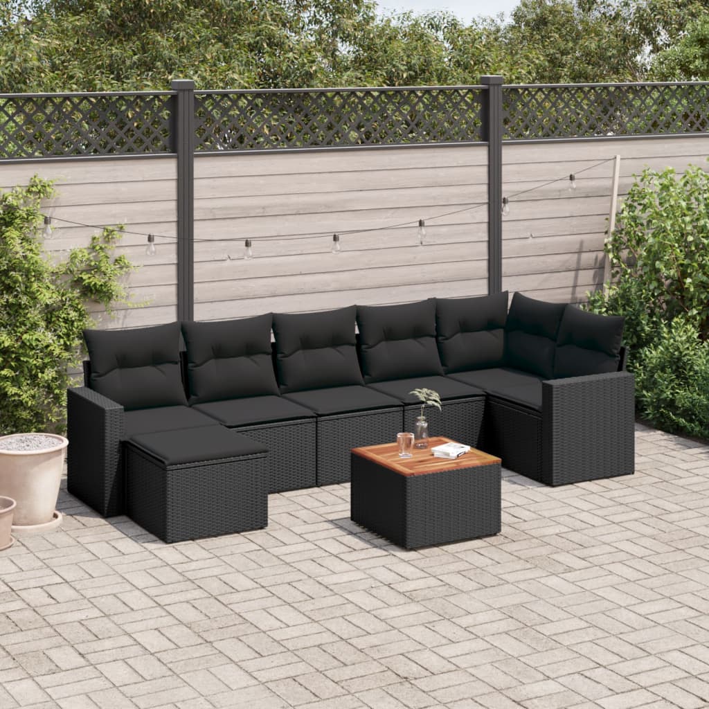 8-delige Loungeset met kussens poly rattan zwart is nu te koop bij PeponiXL, paradijselijk wonen!