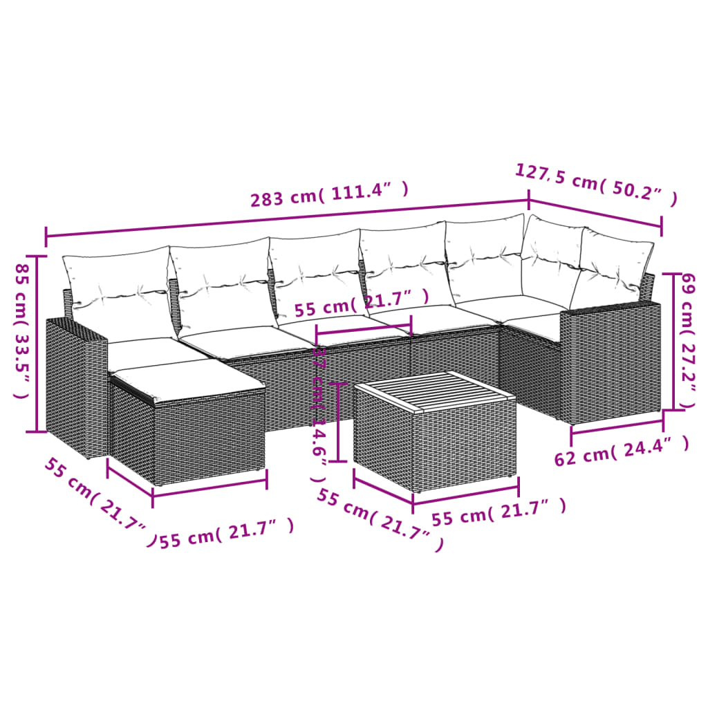 8-delige Loungeset met kussens poly rattan zwart is nu te koop bij PeponiXL, paradijselijk wonen!