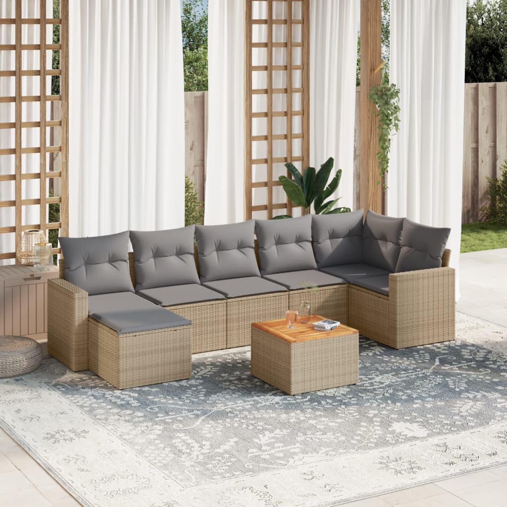 8-delige Loungeset met kussens poly rattan beige is nu te koop bij PeponiXL, paradijselijk wonen!