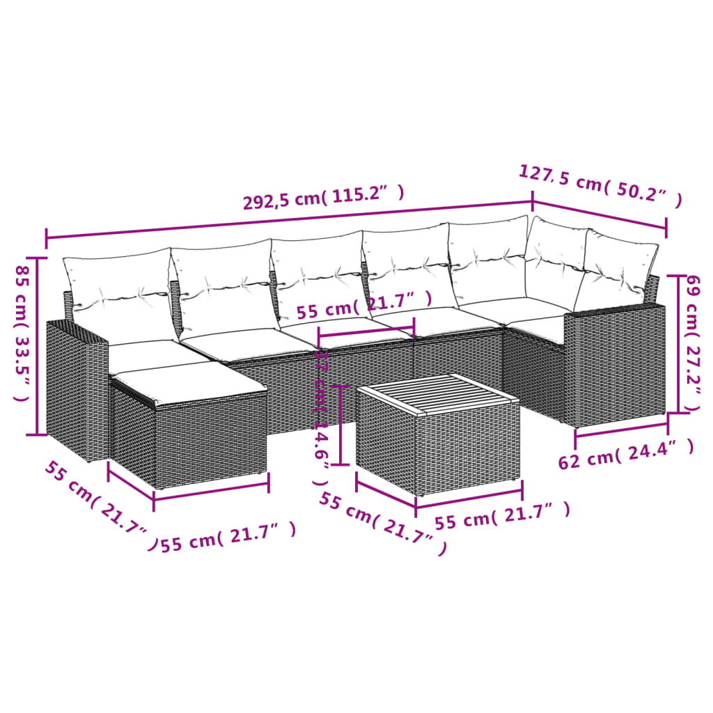 8-delige Loungeset met kussens poly rattan grijs is nu te koop bij PeponiXL, paradijselijk wonen!