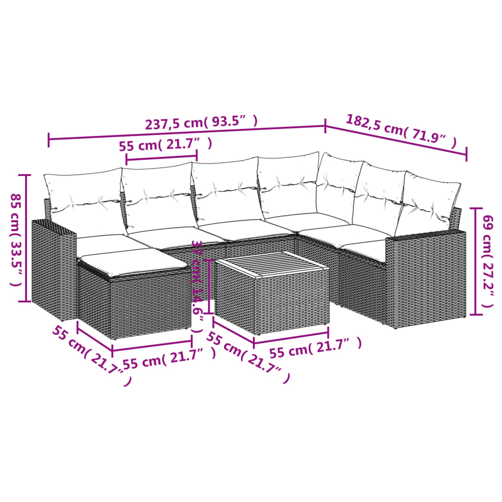 8-delige Loungeset met kussens poly rattan zwart is nu te koop bij PeponiXL, paradijselijk wonen!