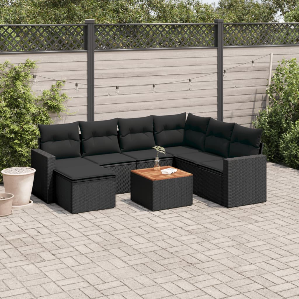 8-delige Loungeset met kussens poly rattan zwart is nu te koop bij PeponiXL, paradijselijk wonen!