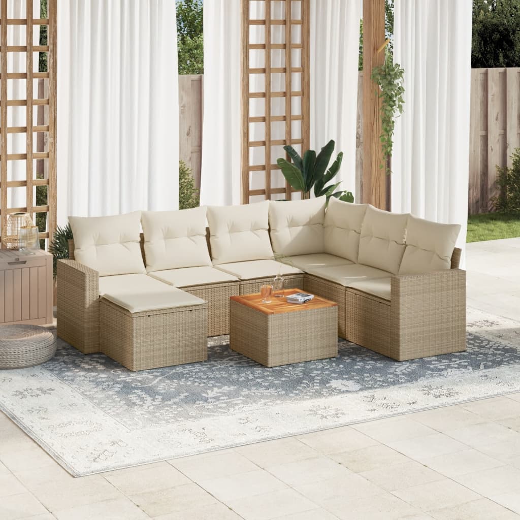 8-delige Loungeset met kussens poly rattan beige is nu te koop bij PeponiXL, paradijselijk wonen!