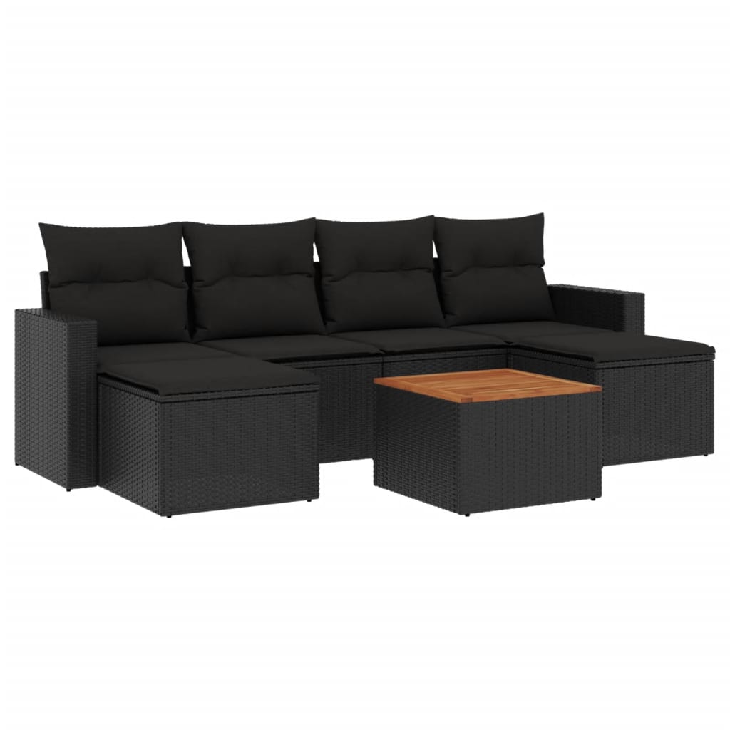 7-delige Loungeset met kussens poly rattan zwart is nu te koop bij PeponiXL, paradijselijk wonen!