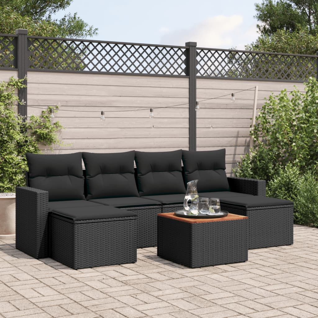 7-delige Loungeset met kussens poly rattan zwart is nu te koop bij PeponiXL, paradijselijk wonen!