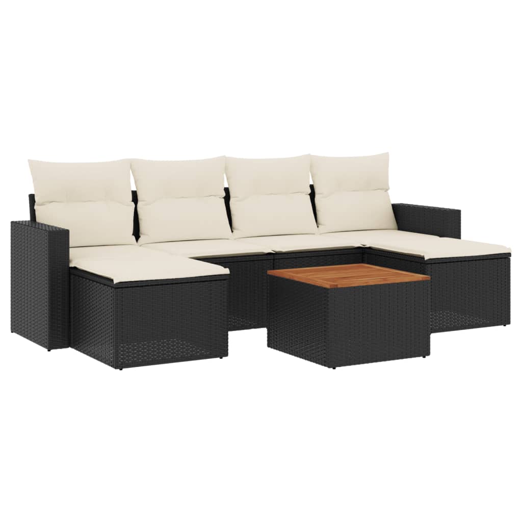 7-delige Loungeset met kussens poly rattan zwart is nu te koop bij PeponiXL, paradijselijk wonen!