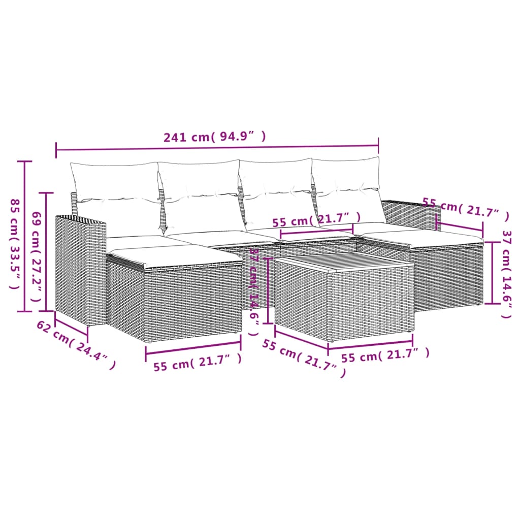 7-delige Loungeset met kussens poly rattan zwart is nu te koop bij PeponiXL, paradijselijk wonen!