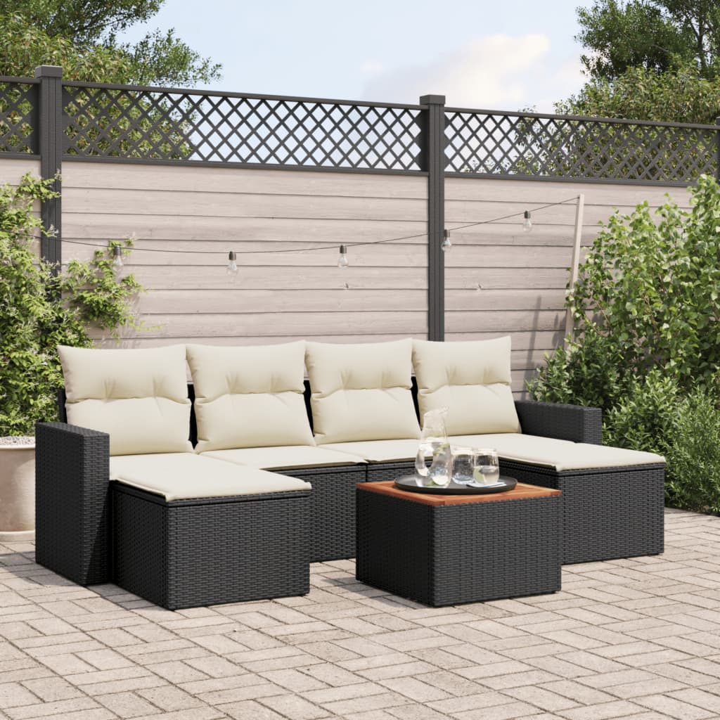 7-delige Loungeset met kussens poly rattan zwart is nu te koop bij PeponiXL, paradijselijk wonen!