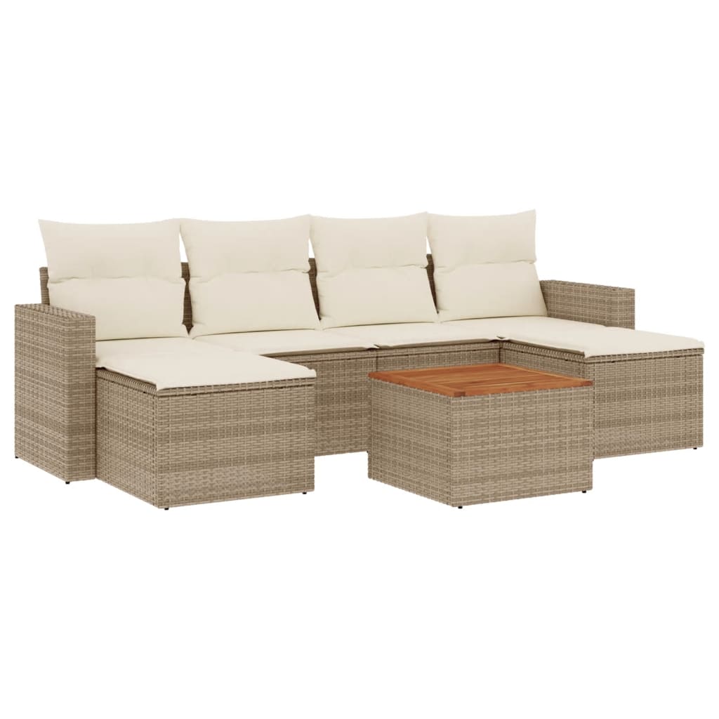 7-delige Loungeset met kussens poly rattan beige is nu te koop bij PeponiXL, paradijselijk wonen!