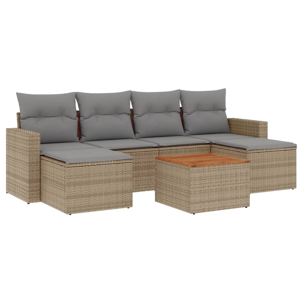 7-delige Loungeset met kussens poly rattan beige is nu te koop bij PeponiXL, paradijselijk wonen!