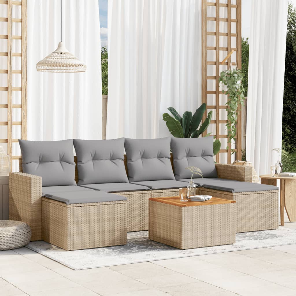 7-delige Loungeset met kussens poly rattan beige is nu te koop bij PeponiXL, paradijselijk wonen!