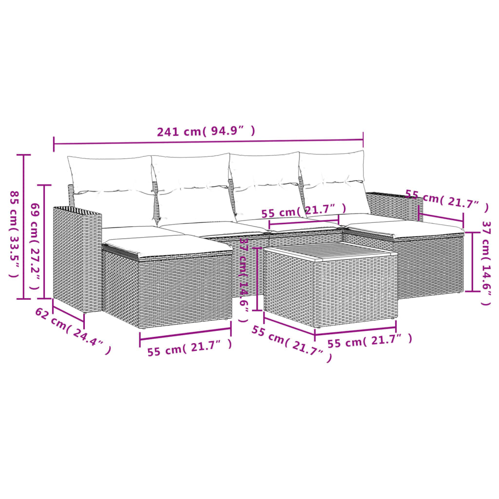 7-delige Loungeset met kussens poly rattan grijs is nu te koop bij PeponiXL, paradijselijk wonen!