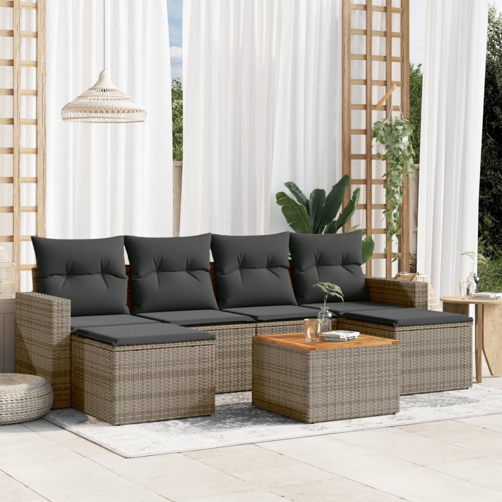 7-delige Loungeset met kussens poly rattan grijs is nu te koop bij PeponiXL, paradijselijk wonen!