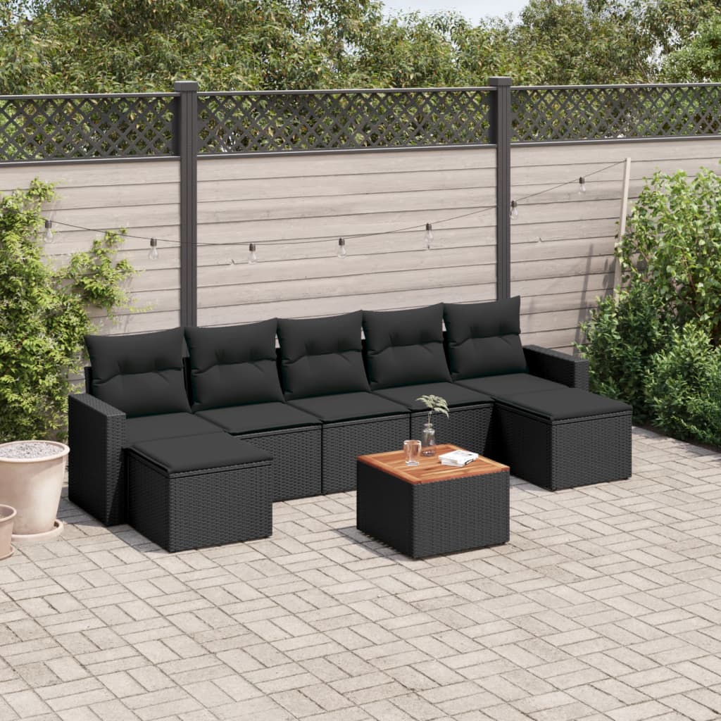 8-delige Loungeset met kussens poly rattan zwart is nu te koop bij PeponiXL, paradijselijk wonen!