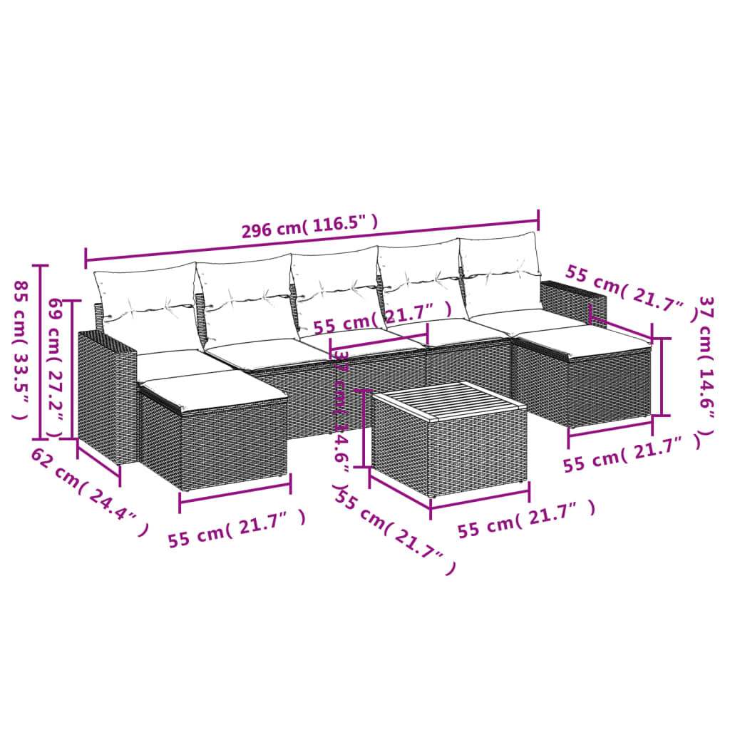 8-delige Loungeset met kussens poly rattan zwart is nu te koop bij PeponiXL, paradijselijk wonen!