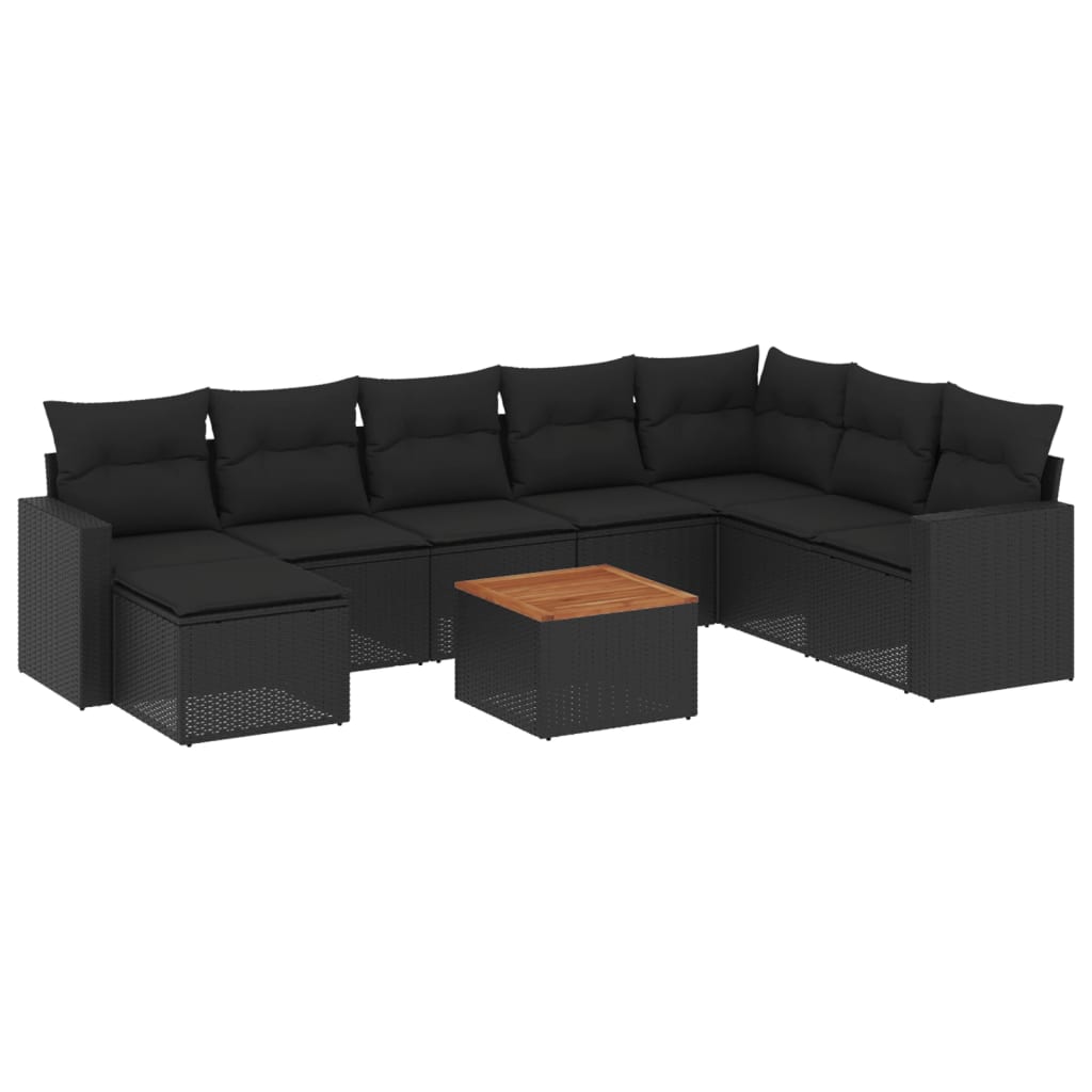 9-delige Loungeset met kussens poly rattan zwart is nu te koop bij PeponiXL, paradijselijk wonen!