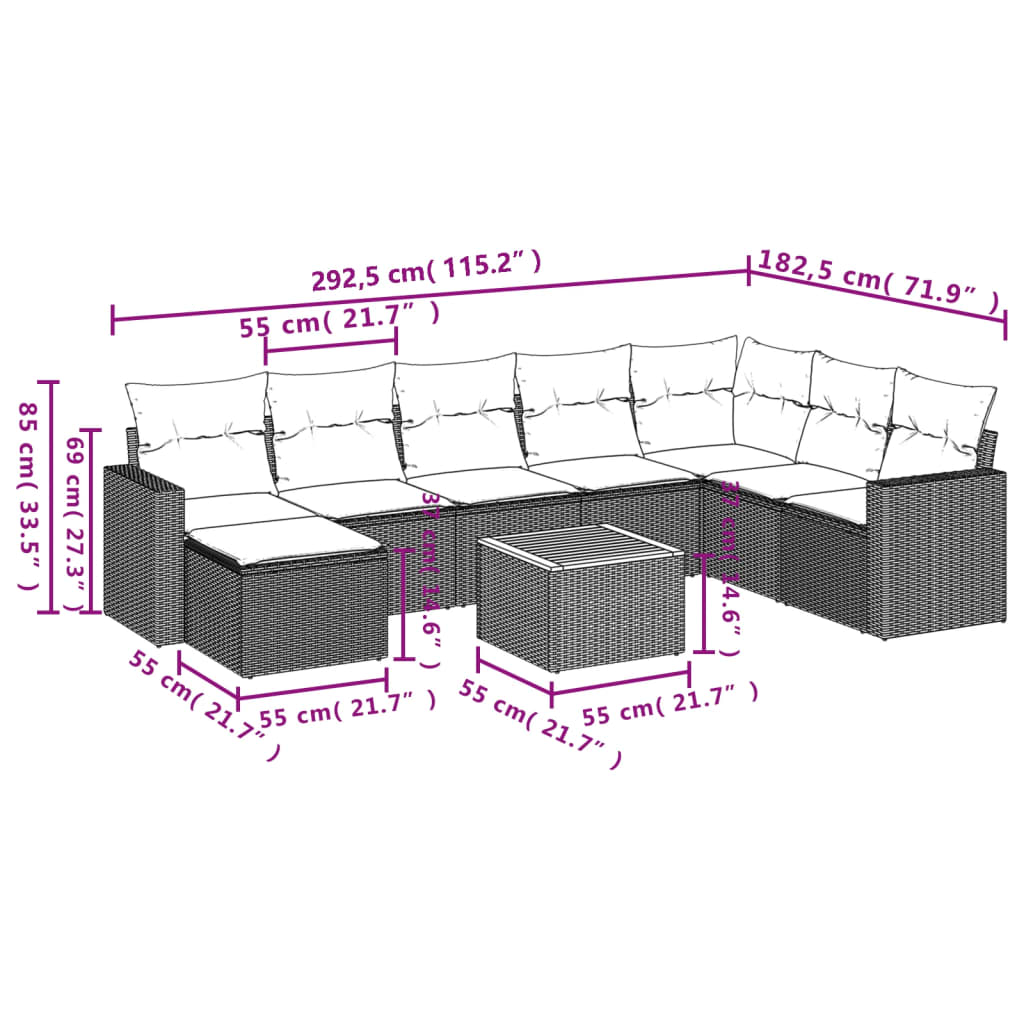 9-delige Loungeset met kussens poly rattan zwart is nu te koop bij PeponiXL, paradijselijk wonen!