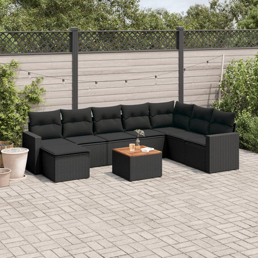 9-delige Loungeset met kussens poly rattan zwart is nu te koop bij PeponiXL, paradijselijk wonen!