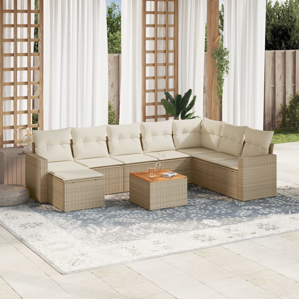 9-delige Loungeset met kussens poly rattan beige is nu te koop bij PeponiXL, paradijselijk wonen!