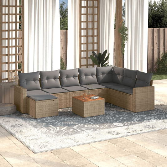 9-delige Loungeset met kussens poly rattan beige is nu te koop bij PeponiXL, paradijselijk wonen!