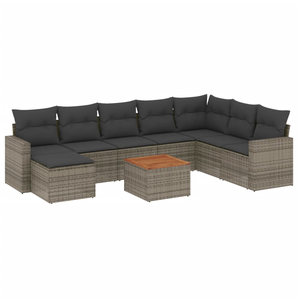 9-delige Loungeset met kussens poly rattan grijs is nu te koop bij PeponiXL, paradijselijk wonen!